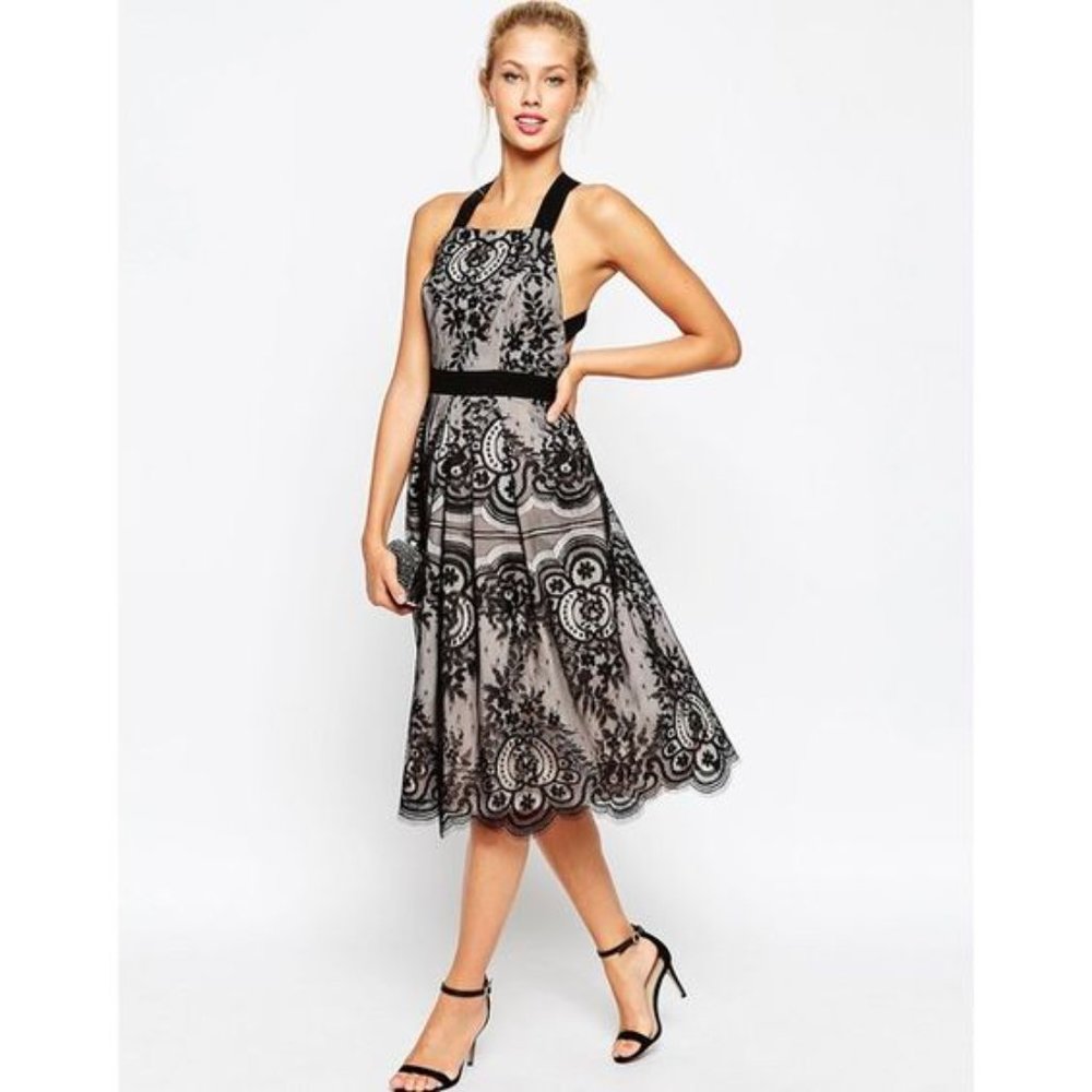 ASOS Premium Eyelash Lace Midi Prom Dress - Black